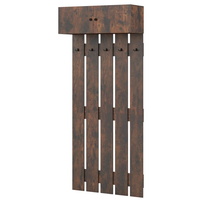 ARIV Entryway Wall Mounted Coat Rack Coat Rack with 5 Double Hooks and 2-Door Cabinet-Coffee