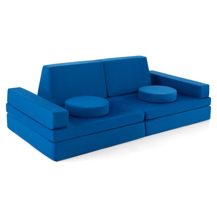 Kids Furniture - 8-Piece Kids Play Couch Sofa with Portable Handle-Blue