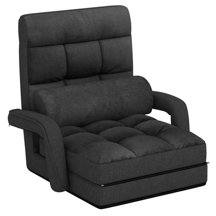 VINO Adjustable Folding Floor Lazy Chair with Pillow-Dark Grey