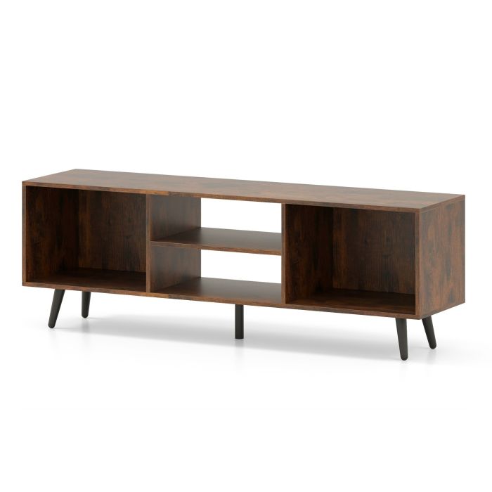 NEARVI 120cm Mid Century Modern TV Stand with Shelves and 5 Metal Legs-Rustic Brown