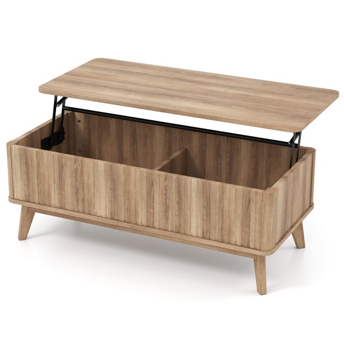 Fluted Lift Top Coffee Table with Lift Tabletop and Hidden Compartments-Brown