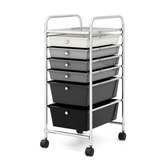 MOREAN 6 Drawers Storage Trolley with 4 Wheels for Makeup Beauty Salon-Black