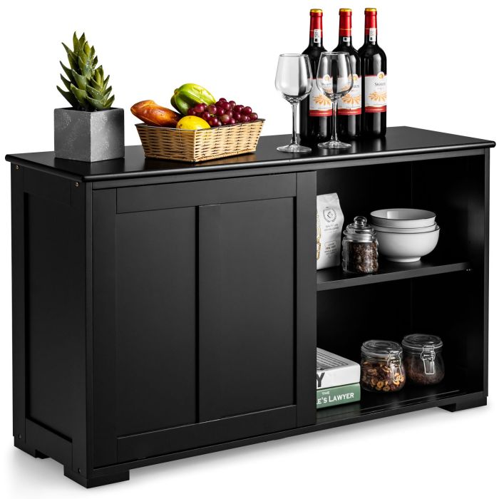 Storage Sideboard with Sliding Door and Double Partition-Black