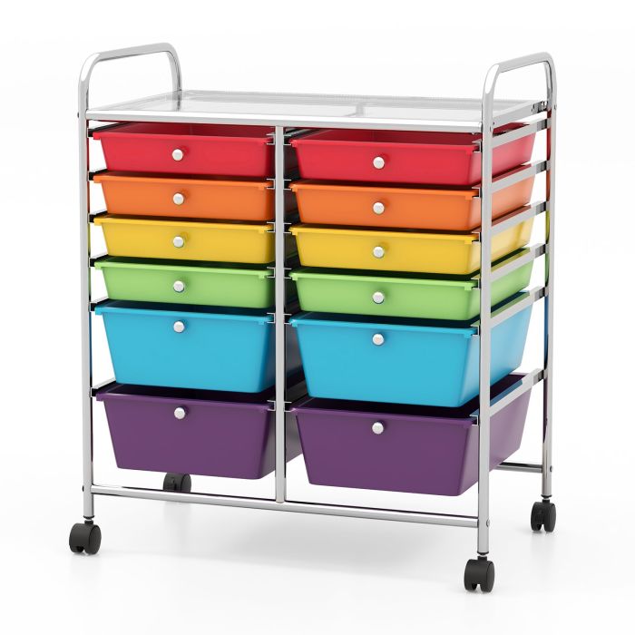 ZELY 12 Drawers Rolling Storage Cart with 4 Wheels and Brakes-Multicolor