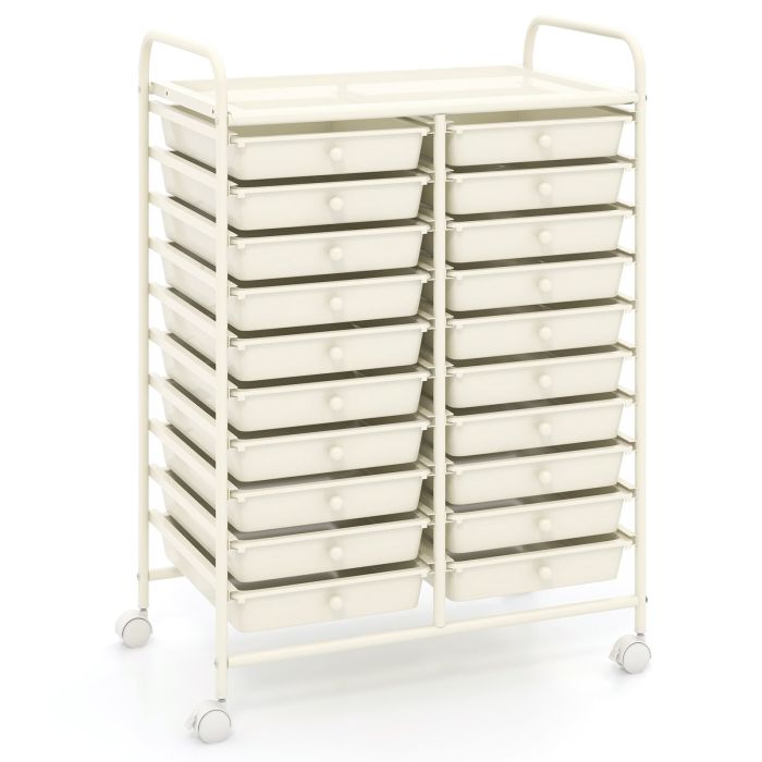 VEELVE 20 Drawers Storage Trolley with 4 Wheels for Beauty Salon-White