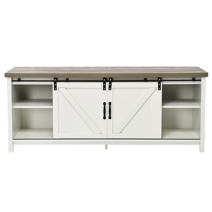 Modern TV Cabinet for 60-Inch TV Wooden Media Storage Shelves-White