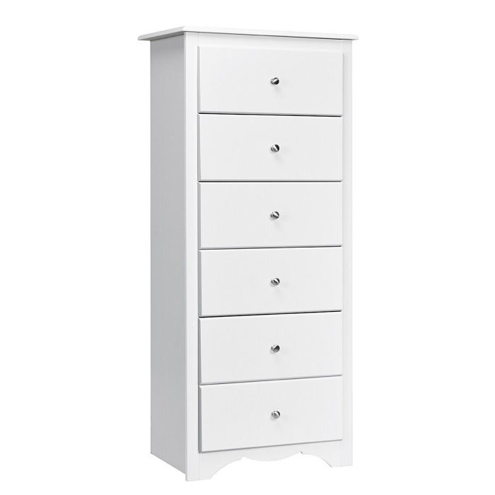 White Chest of Drawers - KEYNES Tallboy Large Chest  6 Drawers