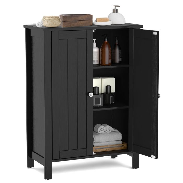 Bathroom Cabinet - 2-Door Freestanding Bathroom Floor Cabinet with Adjustable Shelves-Black