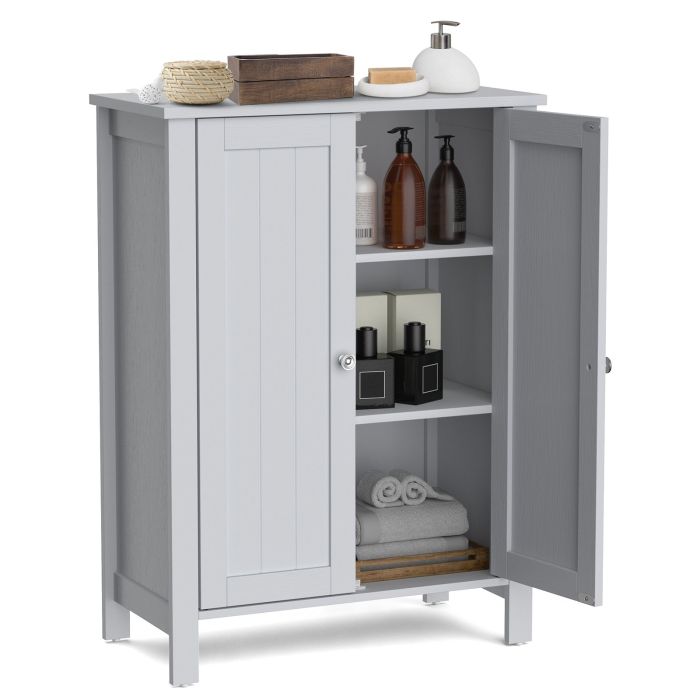 Bathroom Cabinet - 2-Door Freestanding Bathroom Floor Cabinet with Adjustable Shelves-Grey