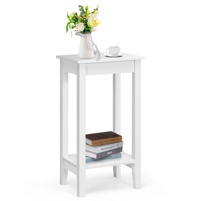 Bedside Tables Sofa End Table with 2 Storage Shelves - White