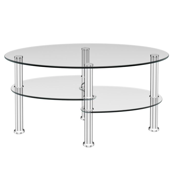 Coffee Table - 3-Tiers Tempered Glass Coffee Tables with 2 Shelves-Transparent