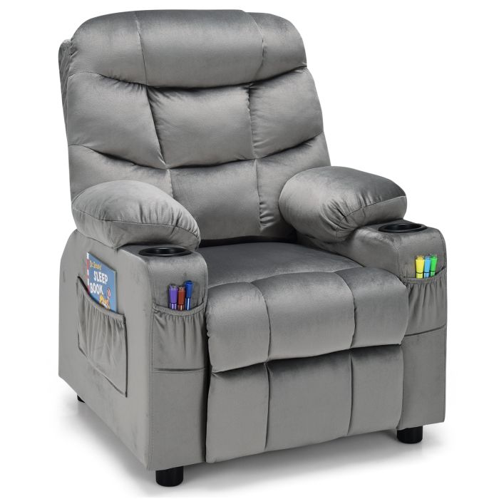 Adjustable Larger Kids Lounge Recliner Chair with 2 Cup Holders - Grey