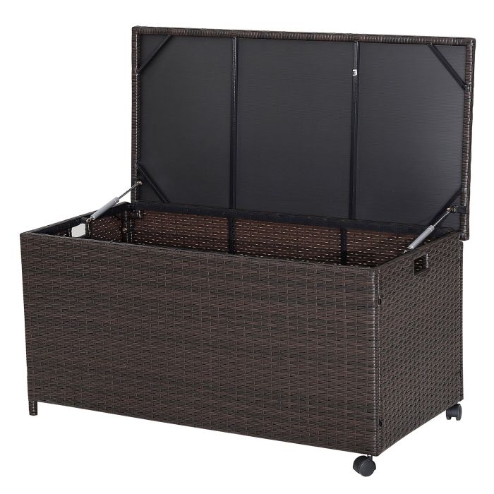190L Deck Storage Box Patio Rattan Storage Container with 2 Wheels