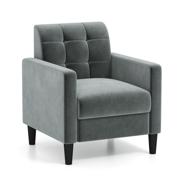 Sofa Chair - Upholstered Armchair Modern Velvet Accent Chair with Tufted Back-Grey