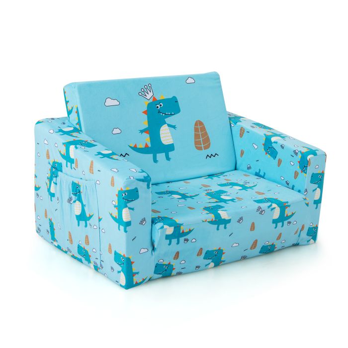 2-in-1 Toddler Convertible Couch with Side Pockets - Blue