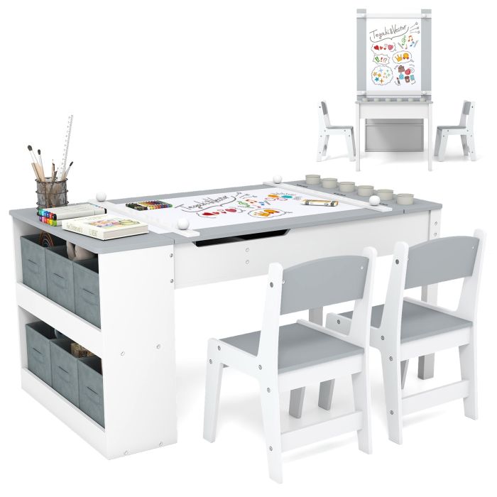 ULLOAL 2-in-1 Kids Art Table Set with Chairs-Grey