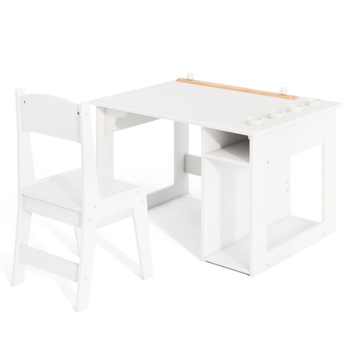 Toddler Craft Play Study Drawing Desk with Paper Roll 4 Paint Cups-White