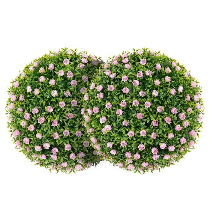 Artificial Plant - 2 Pieces Artificial Plant Topiary Balls with Pink Flowers