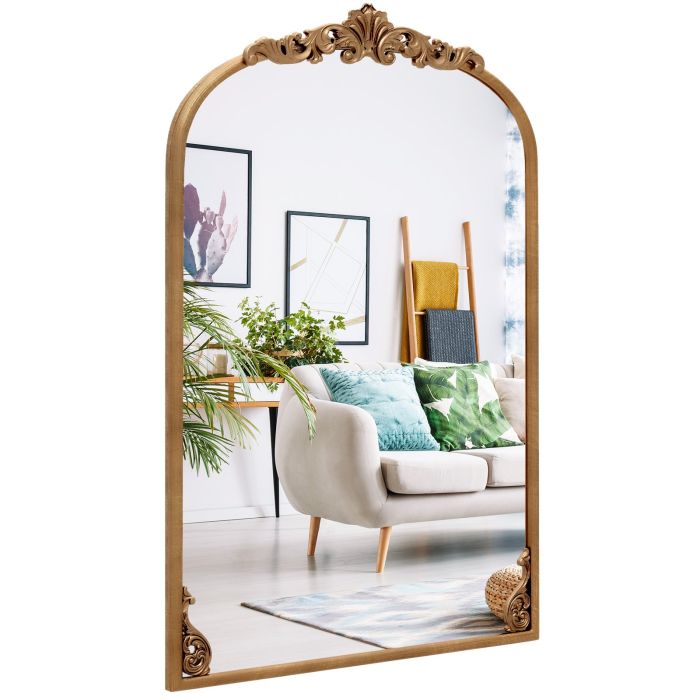 DRAYLEX 90 x 61cm Antiqued Gold Wall Mirror with Baroque Ornate Frame-M