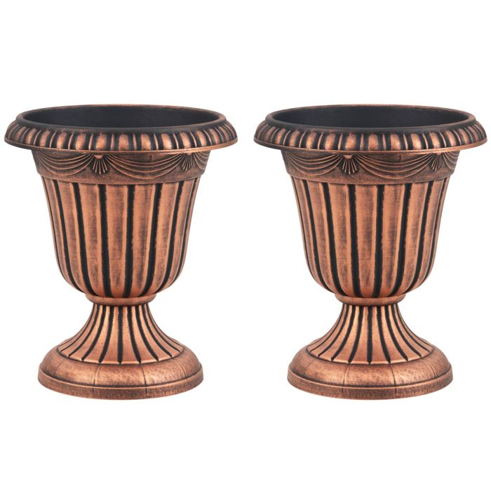 VIVEMY 46cm Tall Vintage Planters Set of 2 Urn Plastic Flower Pots-Bronze