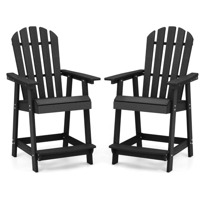 Outdoor HDPE Bar Stool with Armrest Footrest for Garden Poolside Set of 2-Black