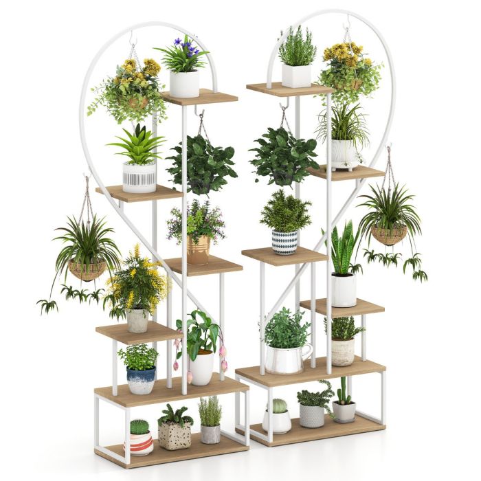 LYCA 6-Tier Metal Plant Stand Heart-Shape Ladder Plant Shelves -Natural