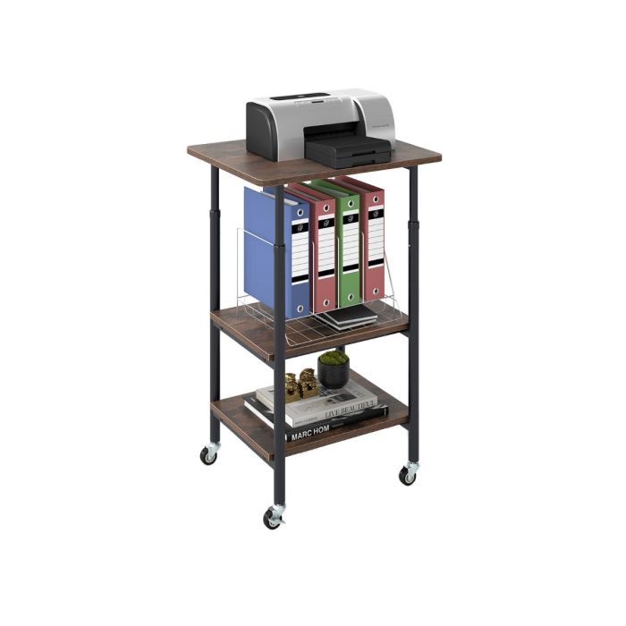 FERNDOR Height Adjustable Printer Stand with Storage Shelves and Locking Wheels-Rustic Brown