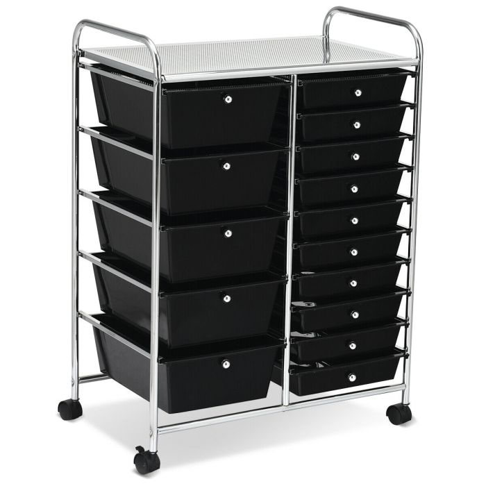 Storage Trolley - 15 Drawer Rolling Storage Cart with 4 Wheels for Beauty Salon-Black