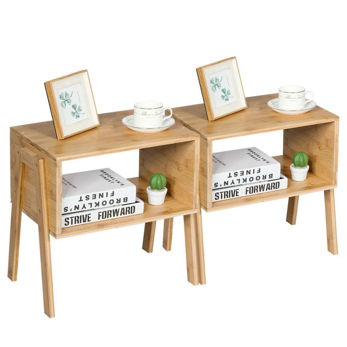 Bedside Table - VIRGIL 2 Piece Nightstand Natural 29cm