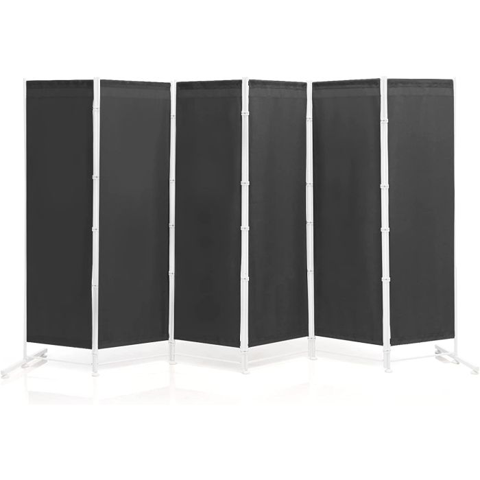 Room Divider - 6-Panel Room Divider with Adjustable Foot Pads-Grey