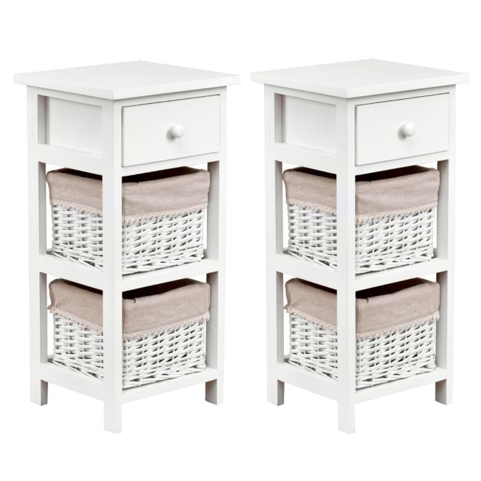 Bedside Table - COWES 2 Piece Nightstand White 26cm