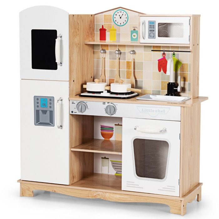 Kids Kitchen Toy - Wooden Pretend Kids Play Kitchen with Light and Sound Chef Role Playing