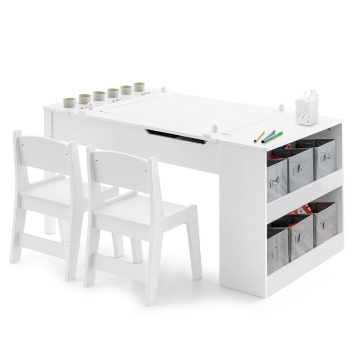 ULLOAL 2-in-1 Kids Art Table Set with Chairs-White