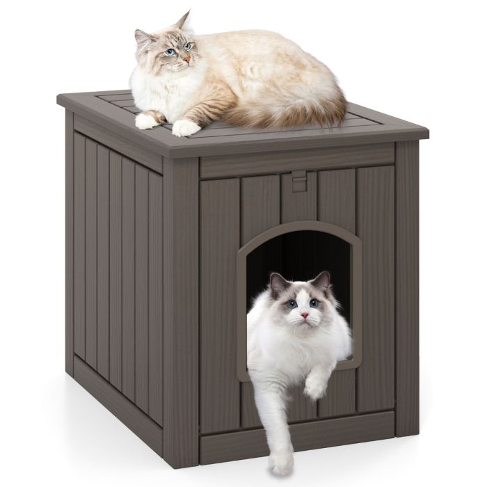 UVARO Indoor Outdoor Cat House with Flip Front Door and Raised Floor-Coffee