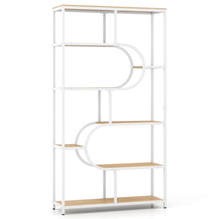 LENIX Industrial Etagere Bookcase with Open Storage Shelves and Metal Frame-Natural