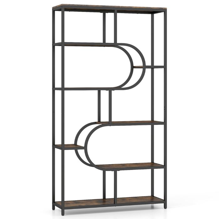 LENIX Industrial Bookcase with Open Shelves & Metal Frame-Rustic Brown