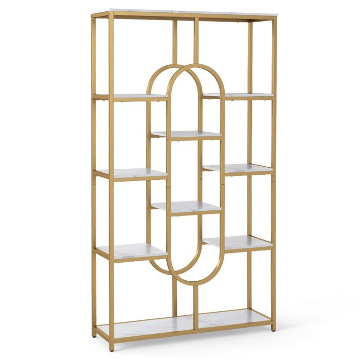 UVEN Industrial Etagere Bookcase with Open Storage Shelves and Oval Shape-White