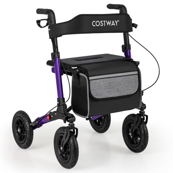 NOZO Walker for Seniors with Seat Folding Rollator Walker with Pneumatic Tires-Purple