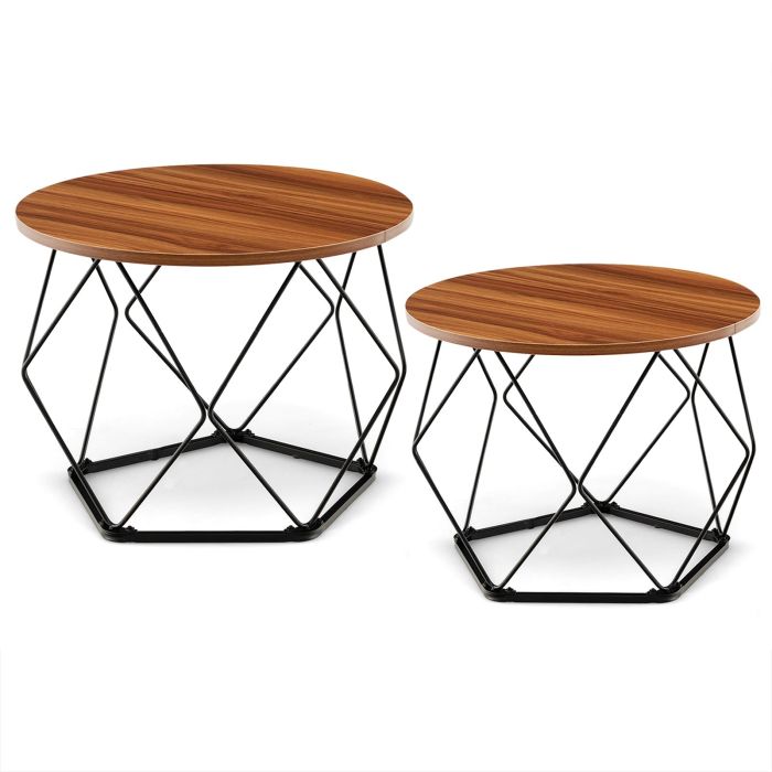 Coffee Table - 2 Pcs Coffee Tables Set with Pentagonal Base for Living Room