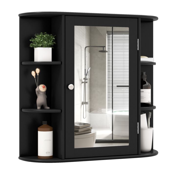 Bathroom Cabinet - 3-Tier Mirrored Wall Mounted Bathroom Cabinet-Black