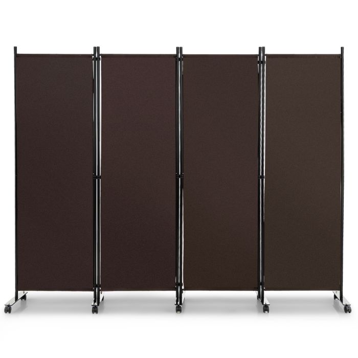 4-Panel Folding Room Divider with Wheels for Living Room Bedroom -Brown