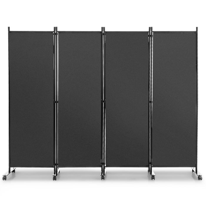 4-Panel Folding Room Divider with Wheels for Living Room Bedroom -Grey
