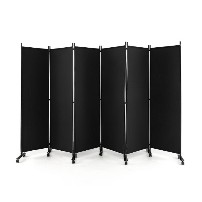 Room Divider - 6 Panel Room Divider on Wheels-Black