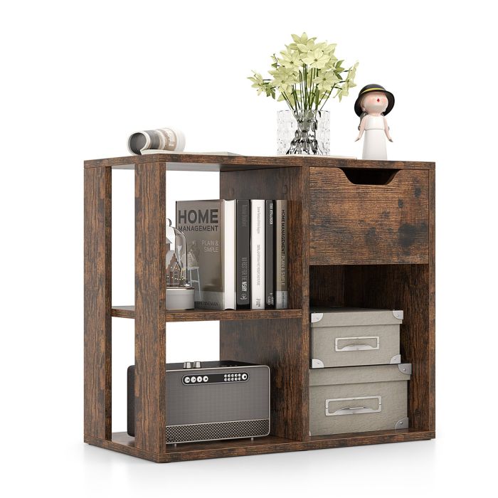 LYRE 3-Cube Wooden Storage Shelf with Drawer-Rustic Brown