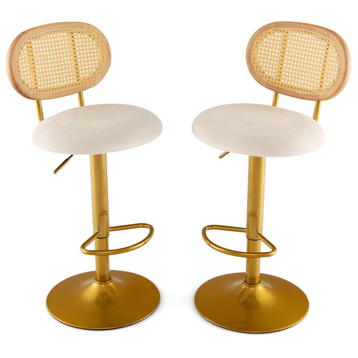 Set of 2 Rattan Backrest Bar Stool with 360 Swivel and Height Adjustable
