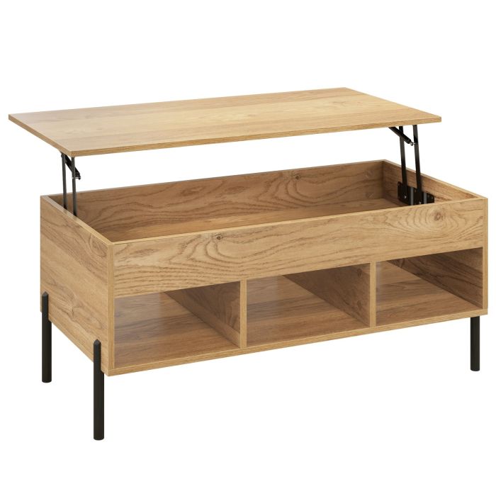 Coffee Table - Lift Top Coffee Table with Large Hidden Compartment and 3 Open Cubbies-Natural