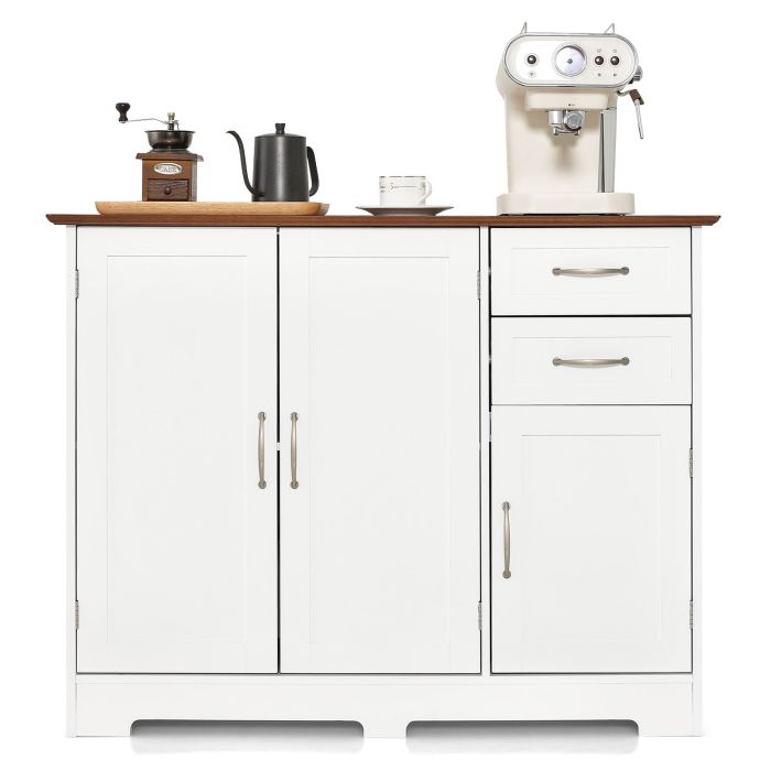 Sideboard - Modern Kitchen Sideboard Storage Cabinet with Adjustable Shelf and Drawers-White