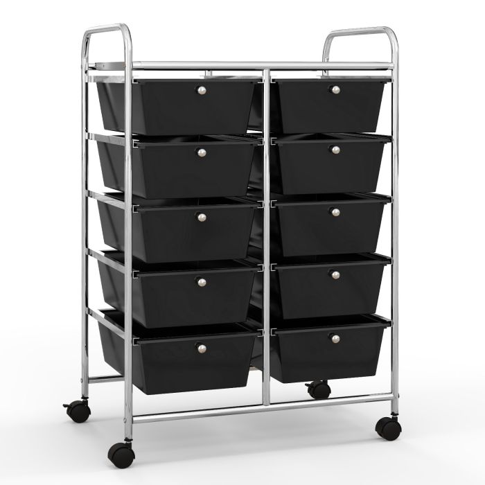 File Cabinet - Storage Rolling Cart with 10-Drawer for Tools Scrapbook Paper Organising-Black