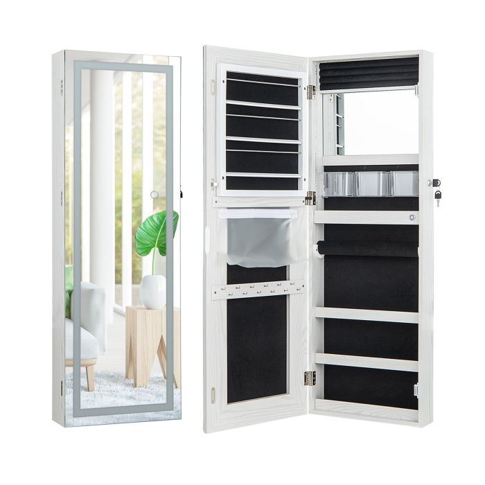 Jewellery Cabinet - 108cm Lockable Jewelry Mirror Cabinet with 3-Color LED Lights-Black