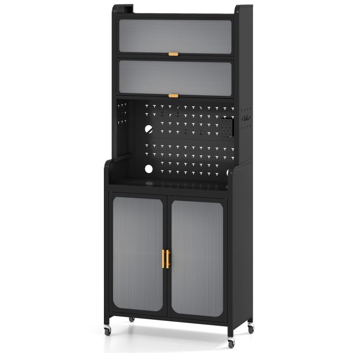Kitchen Pantry Storage Cabinet with Large Countertop-Black